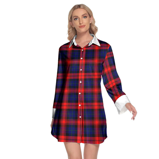 MacLachlan Modern Tartan Plaid Lapel Shirt Dress Long Sleeve