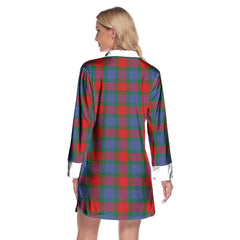Mar Tartan Plaid Lapel Shirt Dress Long Sleeve