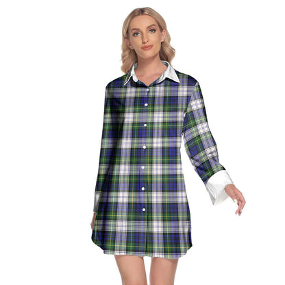 Gordon Dress Modern Tartan Plaid Lapel Shirt Dress Long Sleeve