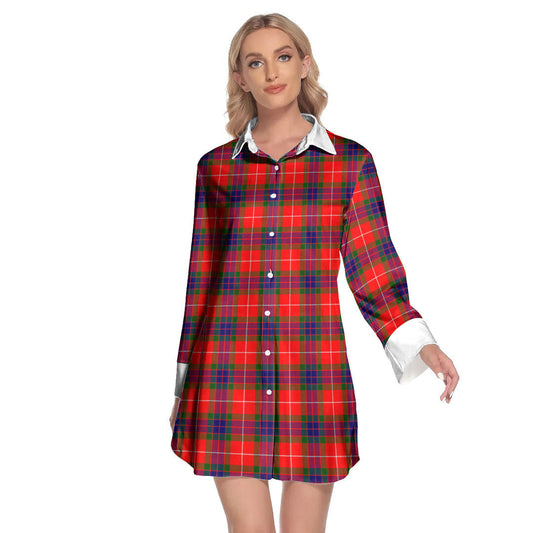 Fraser Modern Tartan Plaid Lapel Shirt Dress Long Sleeve