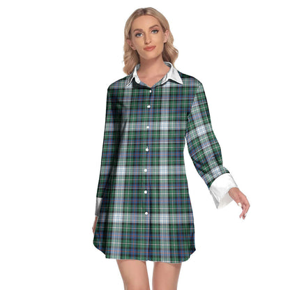 MacKenzie Dress Ancient Tartan Plaid Lapel Shirt Dress Long Sleeve