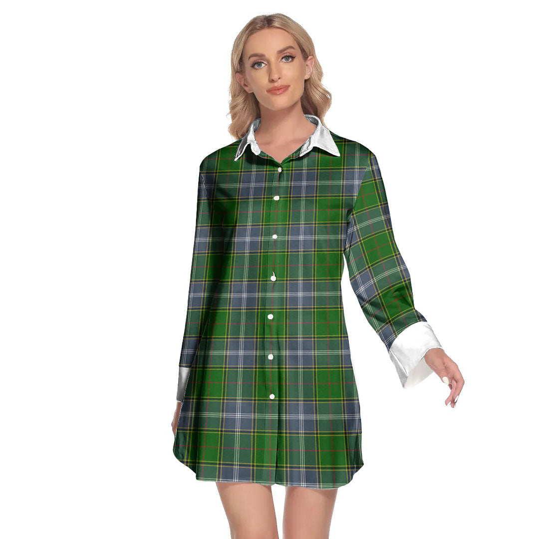 Pringle Tartan Plaid Lapel Shirt Dress Long Sleeve