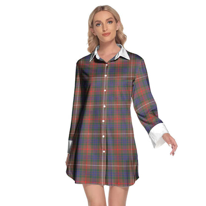 Fraser Hunting Modern Tartan Plaid Lapel Shirt Dress Long Sleeve