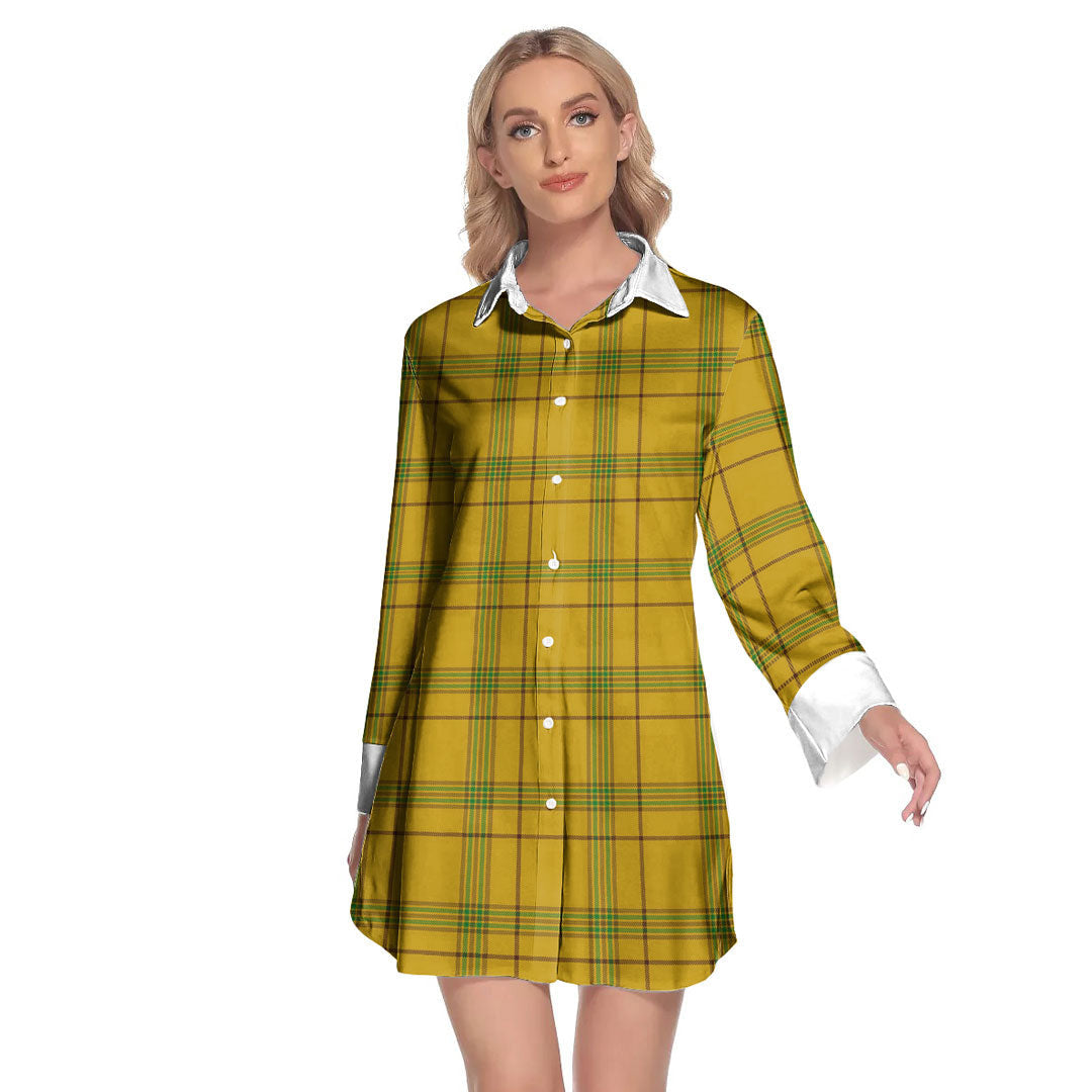 Houston Tartan Plaid Lapel Shirt Dress Long Sleeve