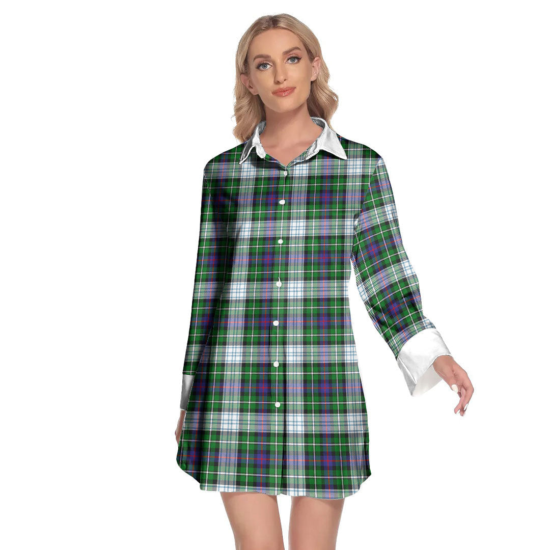 MacKenzie Dress Modern Tartan Plaid Lapel Shirt Dress Long Sleeve