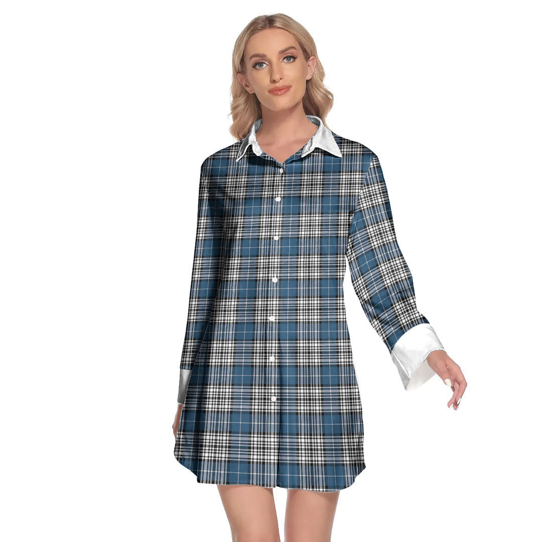 Napier Modern Tartan Plaid Lapel Shirt Dress Long Sleeve