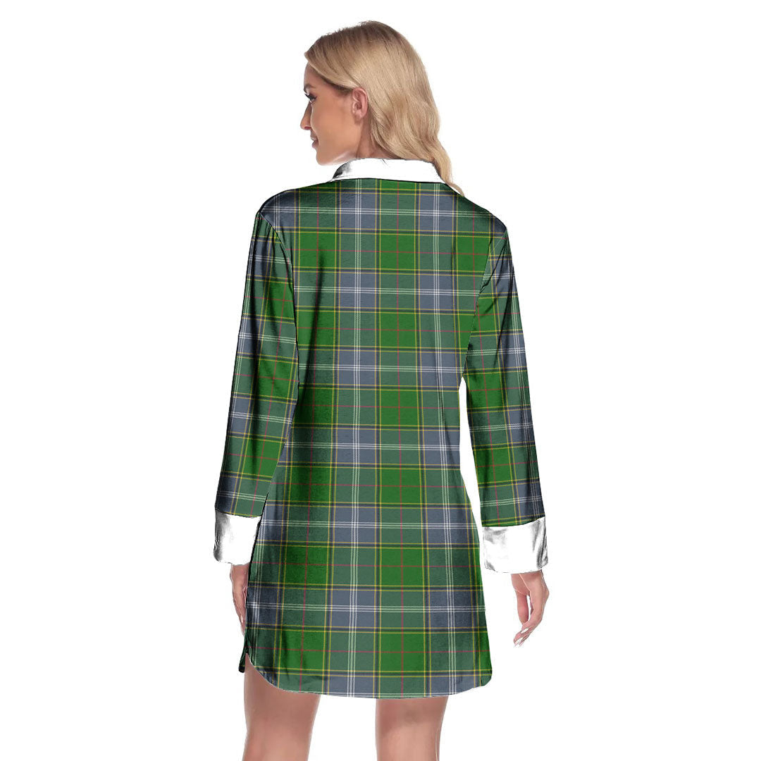 Pringle Tartan Plaid Lapel Shirt Dress Long Sleeve