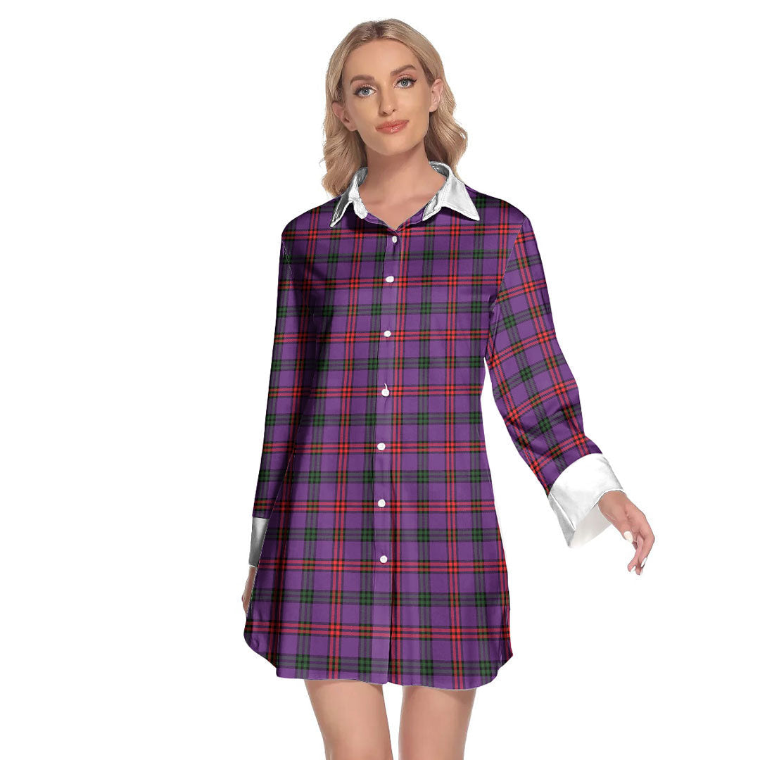 Montgomery Modern Tartan Plaid Lapel Shirt Dress Long Sleeve