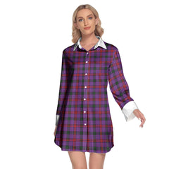 Montgomery Modern Tartan Plaid Lapel Shirt Dress Long Sleeve