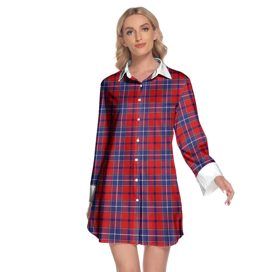 Wishart Dress Tartan Plaid Lapel Shirt Dress Long Sleeve