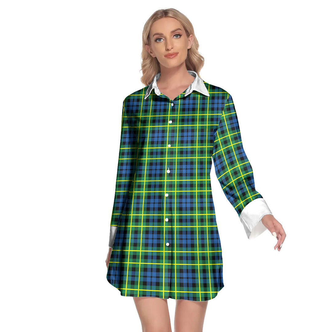 Campbell of Breadalbane Ancient Tartan Plaid Lapel Shirt Dress Long Sleeve