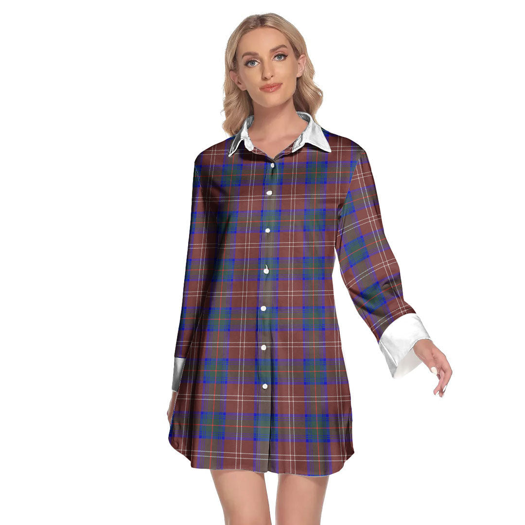 Chisholm Hunting Modern Tartan Plaid Lapel Shirt Dress Long Sleeve