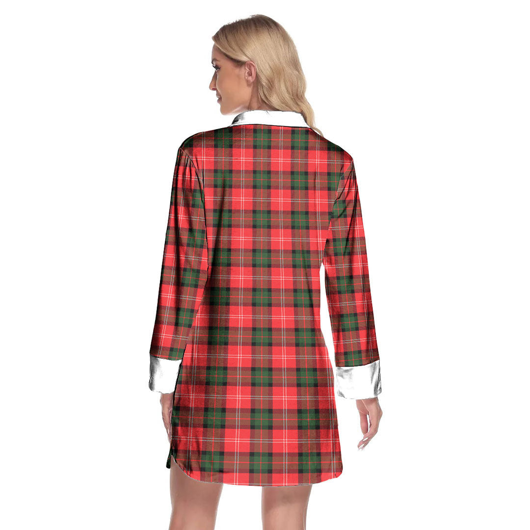 Nesbitt Modern Tartan Plaid Lapel Shirt Dress Long Sleeve