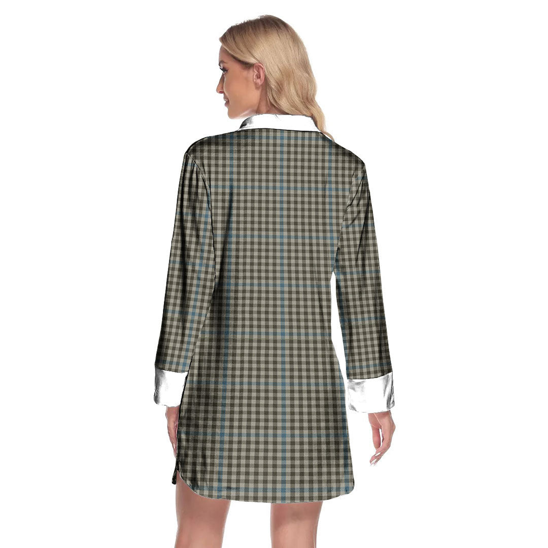 Haig Check Tartan Plaid Lapel Shirt Dress Long Sleeve