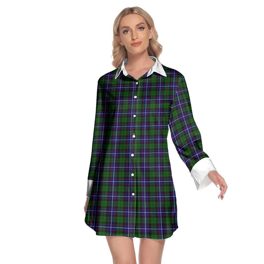 Russell Modern Tartan Plaid Lapel Shirt Dress Long Sleeve