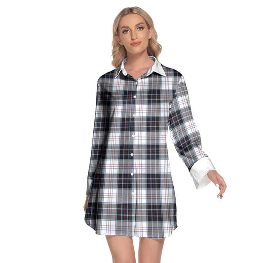 MacRae Dress Modern Tartan Plaid Lapel Shirt Dress Long Sleeve