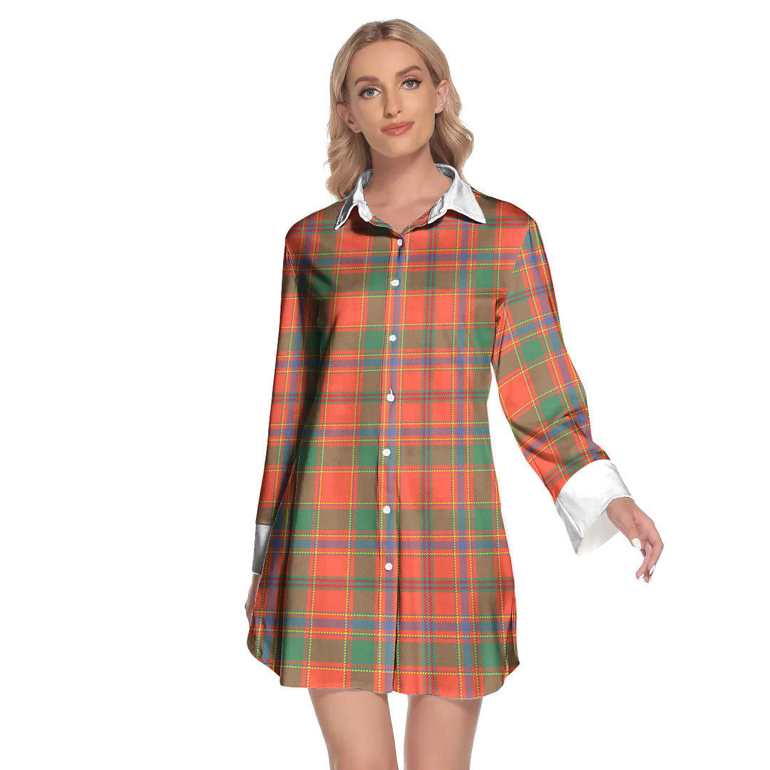 Munro Ancient Tartan Plaid Lapel Shirt Dress Long Sleeve