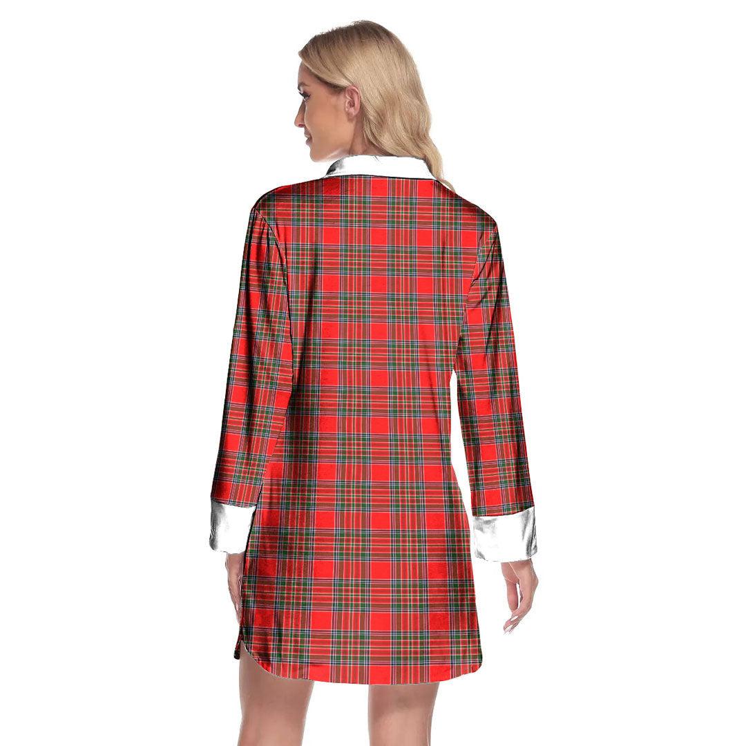MacBean Modern Tartan Plaid Lapel Shirt Dress Long Sleeve