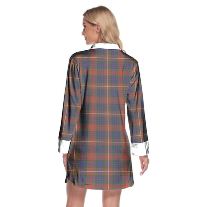 Fraser Hunting Modern Tartan Plaid Lapel Shirt Dress Long Sleeve