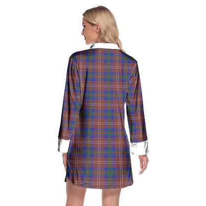 Chisholm Hunting Modern Tartan Plaid Lapel Shirt Dress Long Sleeve