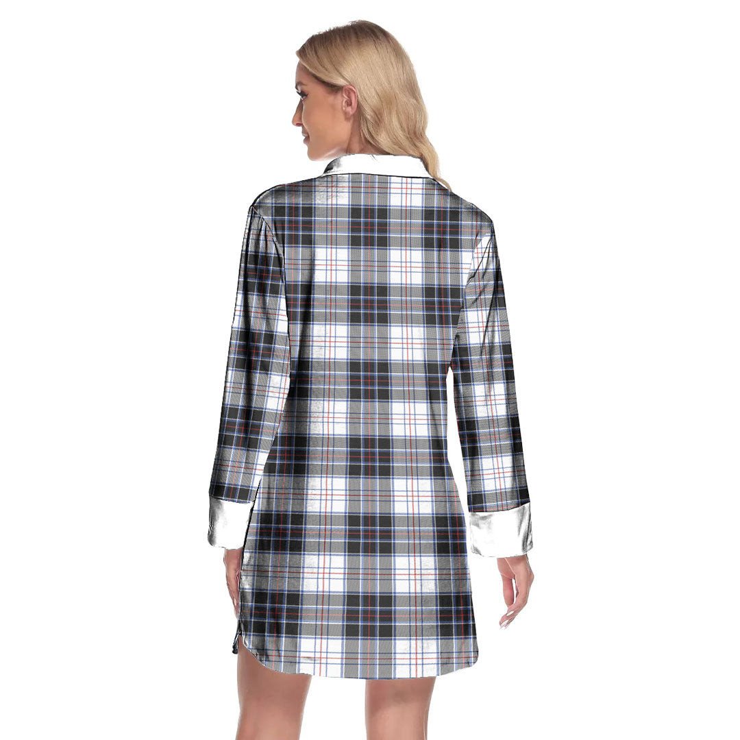 MacRae Dress Modern Tartan Plaid Lapel Shirt Dress Long Sleeve