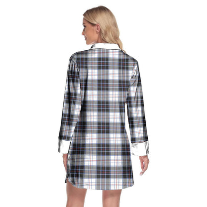 MacRae Dress Modern Tartan Plaid Lapel Shirt Dress Long Sleeve