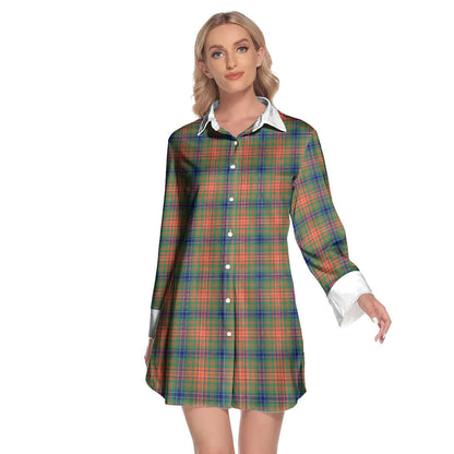 Wilson Ancient Tartan Plaid Lapel Shirt Dress Long Sleeve