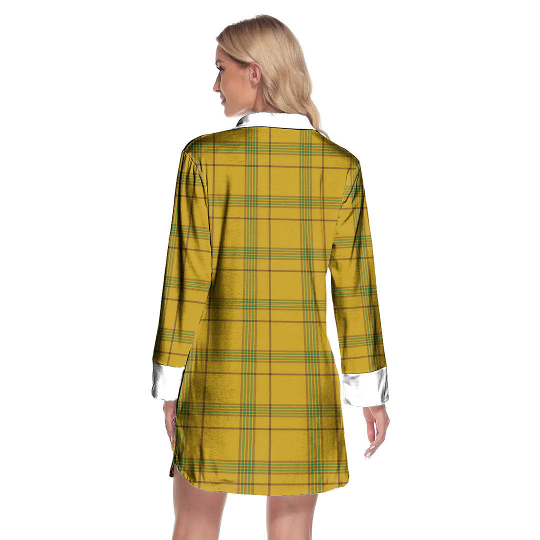 Houston Tartan Plaid Lapel Shirt Dress Long Sleeve