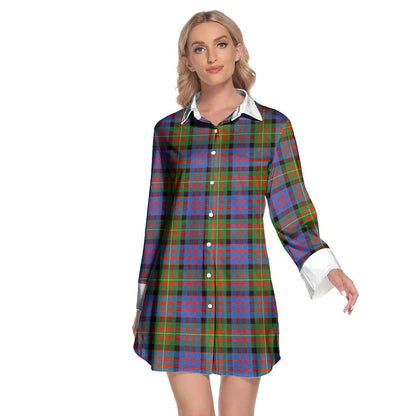 Carnegie Ancient Tartan Plaid Lapel Shirt Dress Long Sleeve