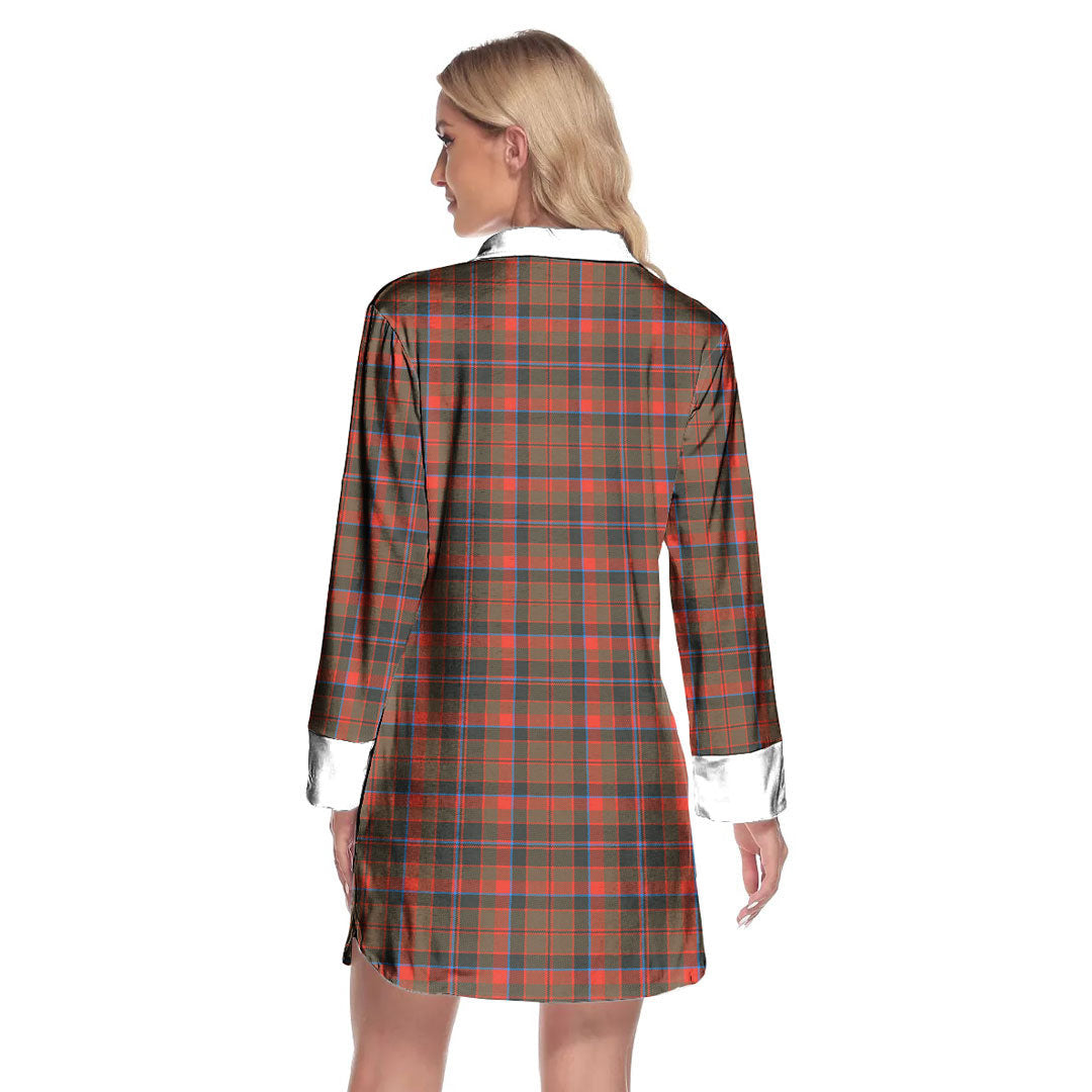 Cumming Hunting Weathered Tartan Plaid Lapel Shirt Dress Long Sleeve