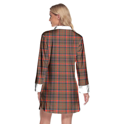 Cumming Hunting Weathered Tartan Plaid Lapel Shirt Dress Long Sleeve