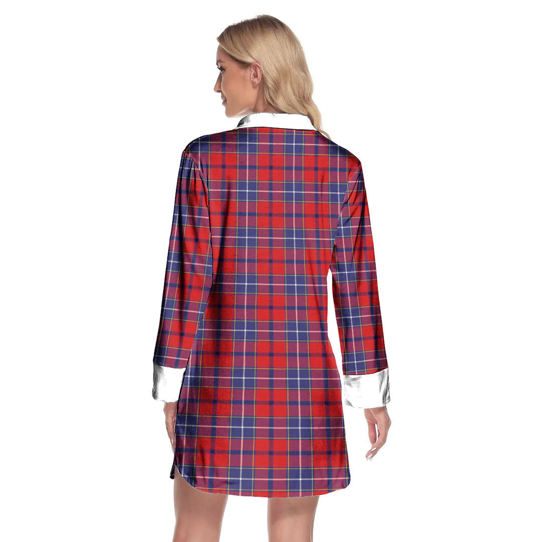 Wishart Dress Tartan Plaid Lapel Shirt Dress Long Sleeve