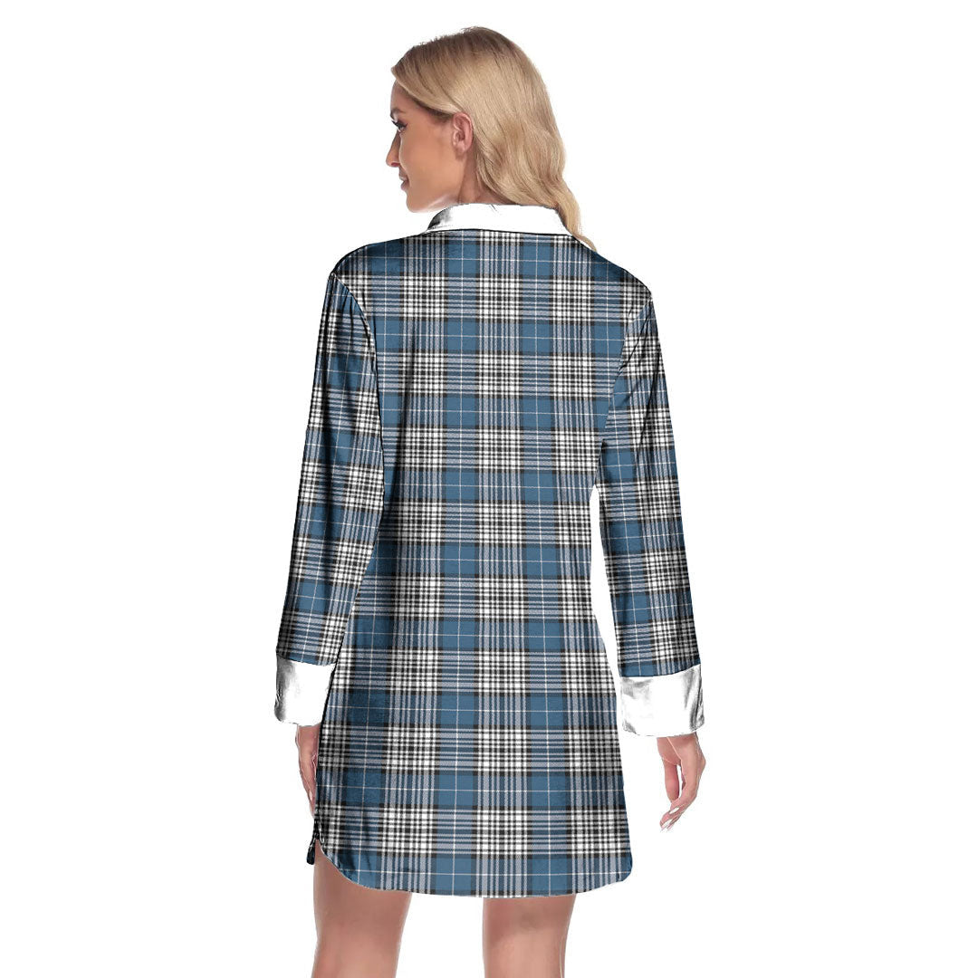 Napier Modern Tartan Plaid Lapel Shirt Dress Long Sleeve