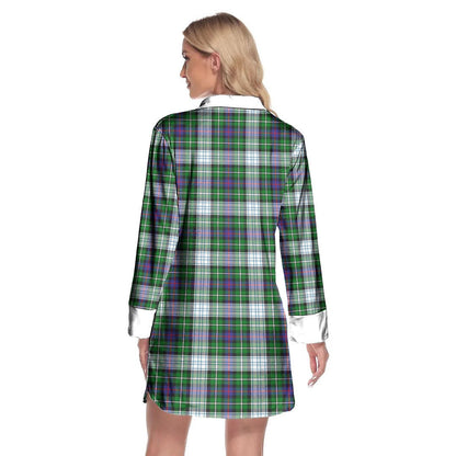 MacKenzie Dress Modern Tartan Plaid Lapel Shirt Dress Long Sleeve