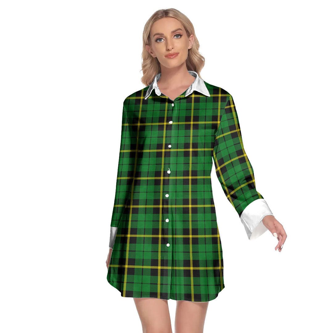 Wallace Hunting Green Tartan Plaid Lapel Shirt Dress Long Sleeve