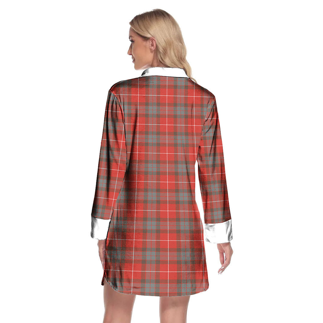 Fraser Weathered Tartan Plaid Lapel Shirt Dress Long Sleeve