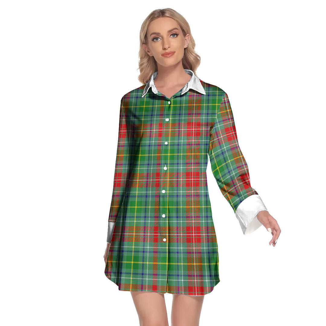 Muirhead Tartan Plaid Lapel Shirt Dress Long Sleeve