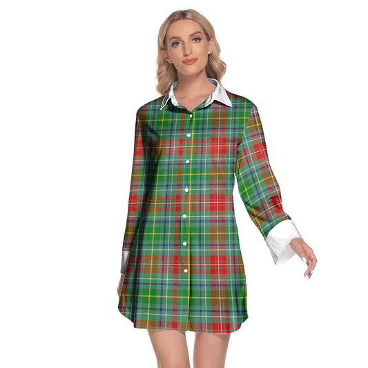 Muirhead Tartan Plaid Lapel Shirt Dress Long Sleeve