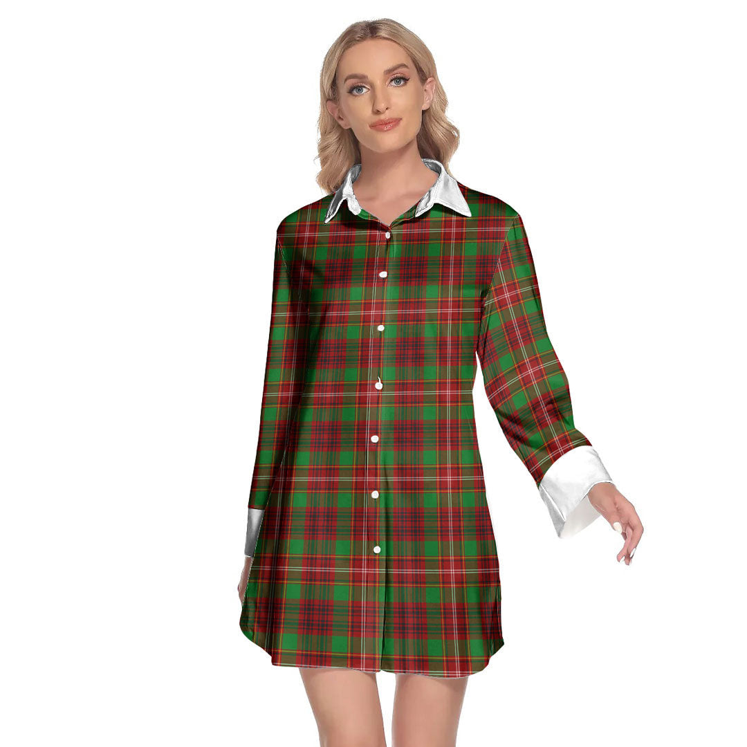 Ainslie Tartan Plaid Lapel Shirt Dress Long Sleeve