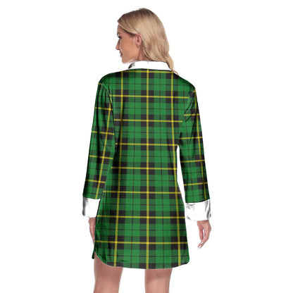 Wallace Hunting Green Tartan Plaid Lapel Shirt Dress Long Sleeve