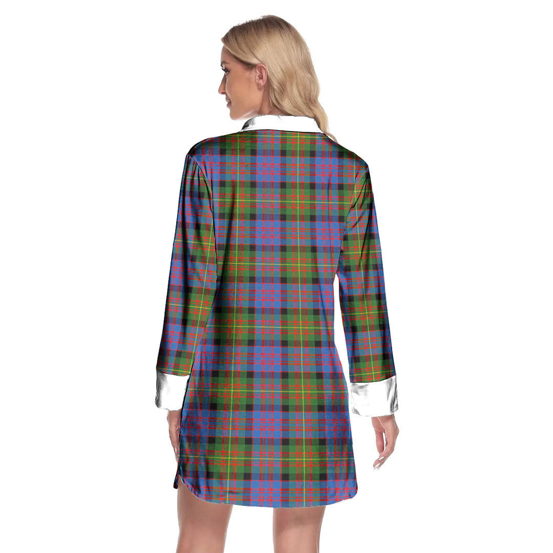 Carnegie Ancient Tartan Plaid Lapel Shirt Dress Long Sleeve