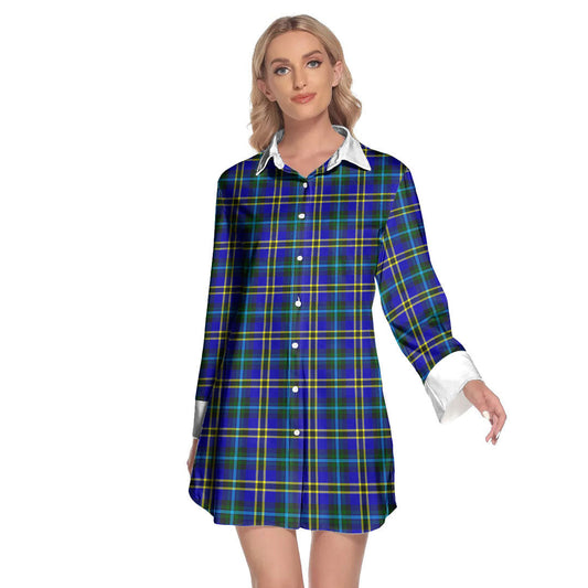 Weir Modern Tartan Plaid Lapel Shirt Dress Long Sleeve