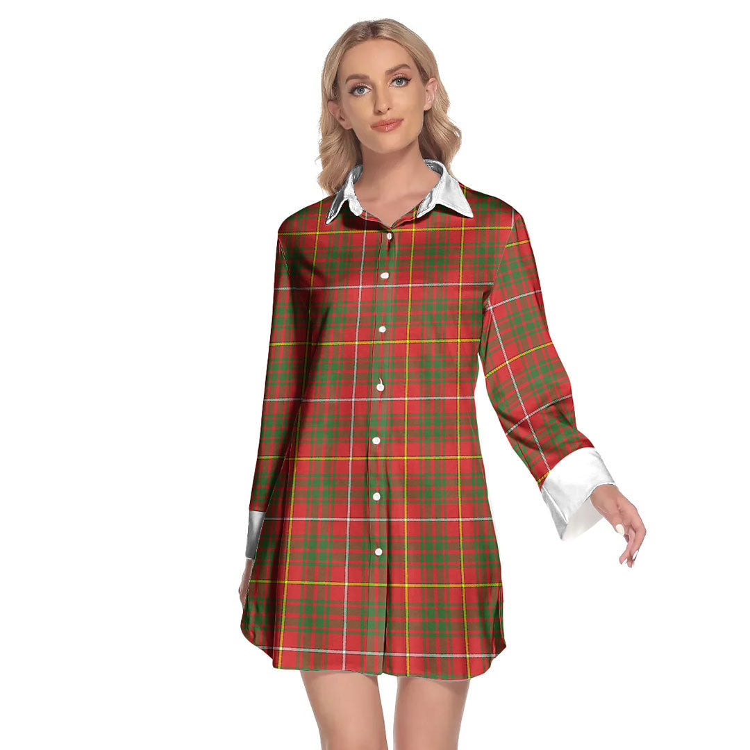 Bruce Modern Tartan Plaid Lapel Shirt Dress Long Sleeve