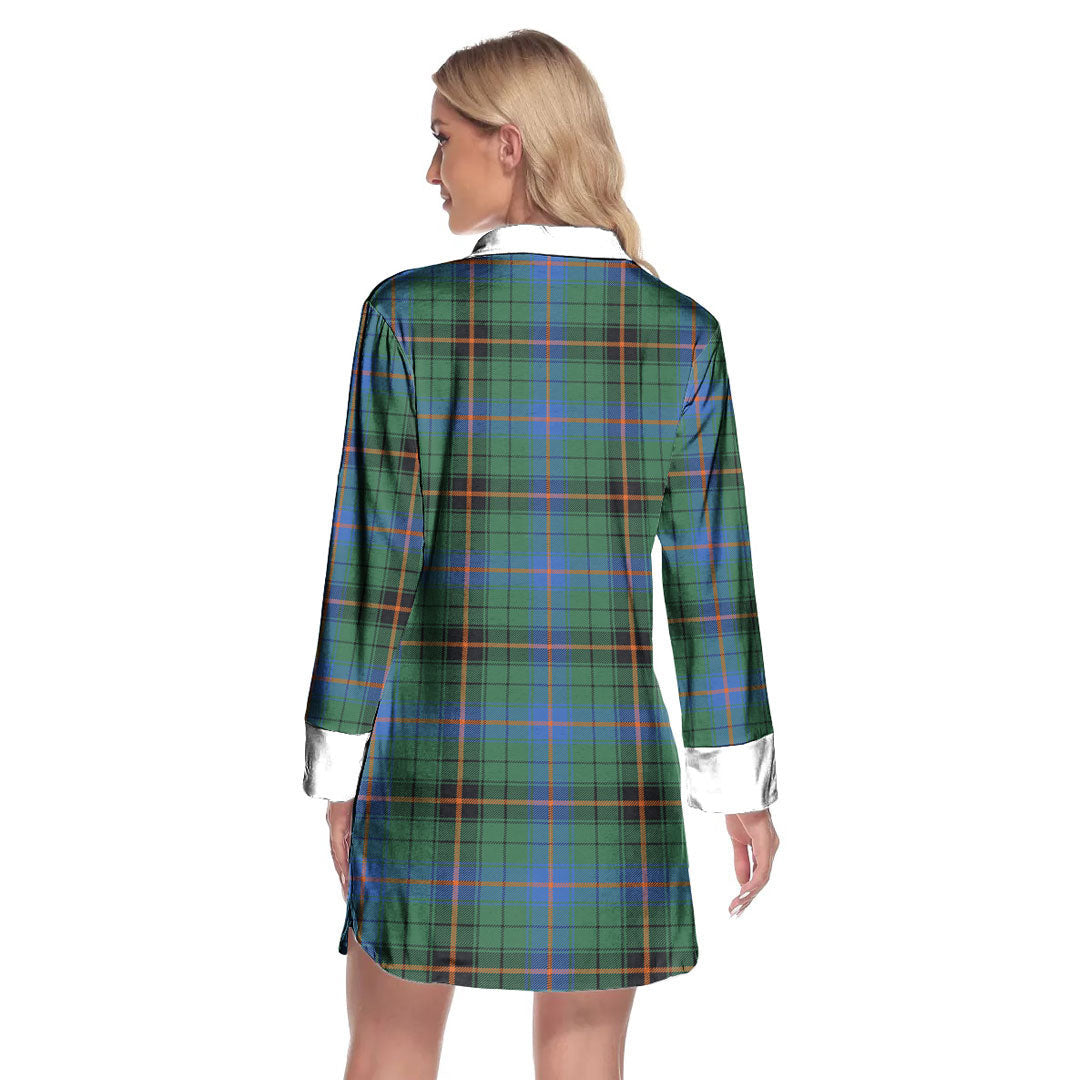 Davidson Ancient Tartan Plaid Lapel Shirt Dress Long Sleeve