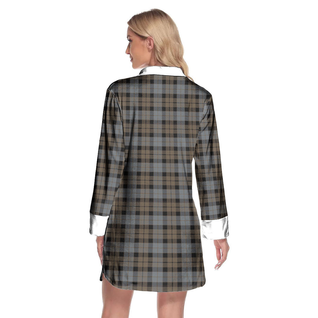MacKay Weathered Tartan Plaid Lapel Shirt Dress Long Sleeve