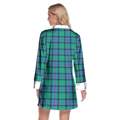 Flower Of Scotland Tartan Plaid Lapel Shirt Dress Long Sleeve
