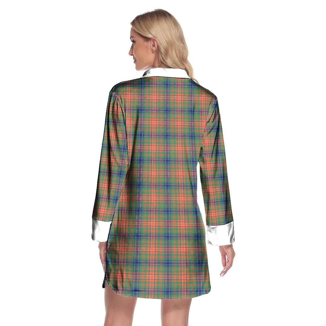 Wilson Ancient Tartan Plaid Lapel Shirt Dress Long Sleeve