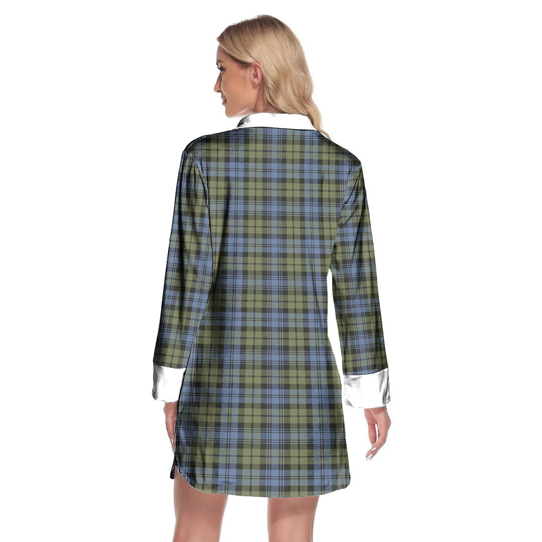 Campbell Faded Tartan Plaid Lapel Shirt Dress Long Sleeve