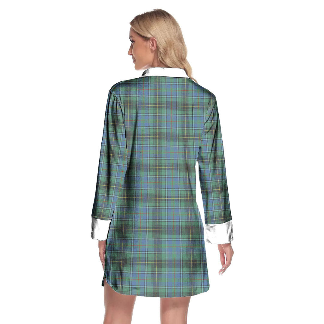 MacInnes Ancient Tartan Plaid Lapel Shirt Dress Long Sleeve