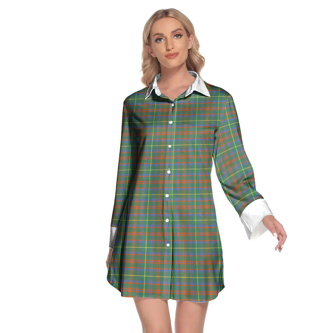 MacKintosh Hunting Ancient Tartan Plaid Lapel Shirt Dress Long Sleeve